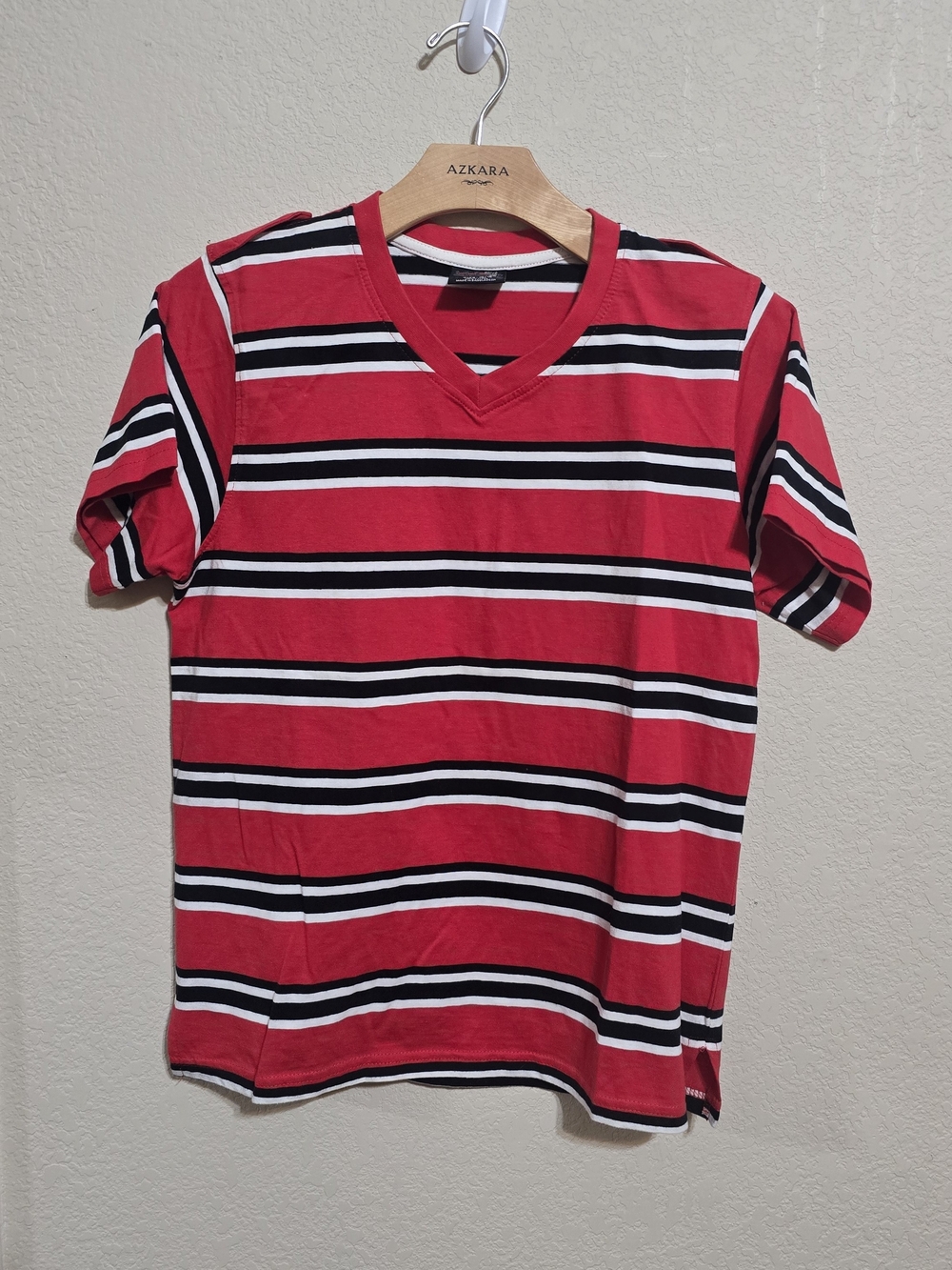 Kids' Red Striped V-Neck Tee